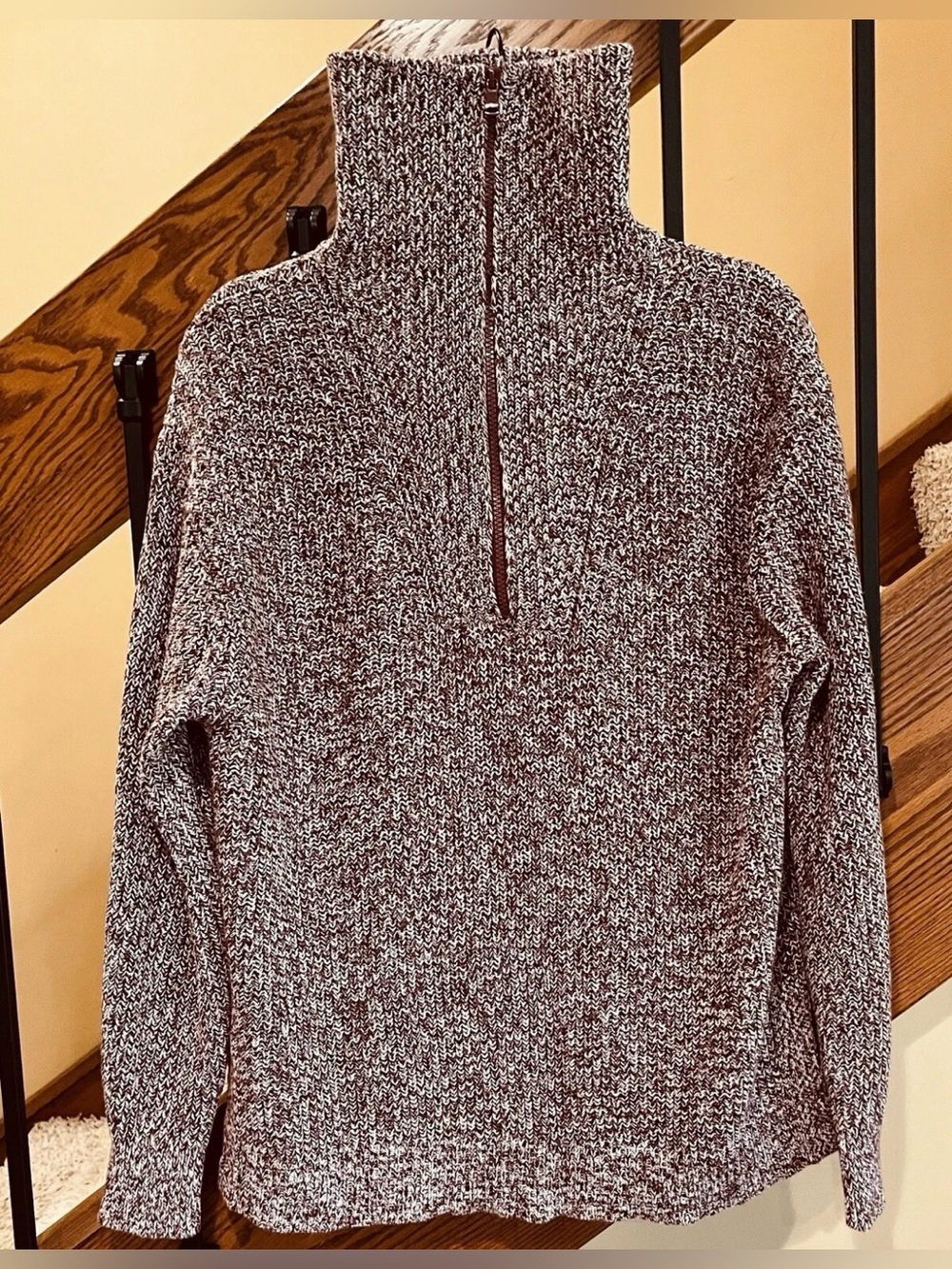Lou & Grey Sweater Ribbed Knit Half Zip funnel neck Rust & Cream SZ. Med Women’